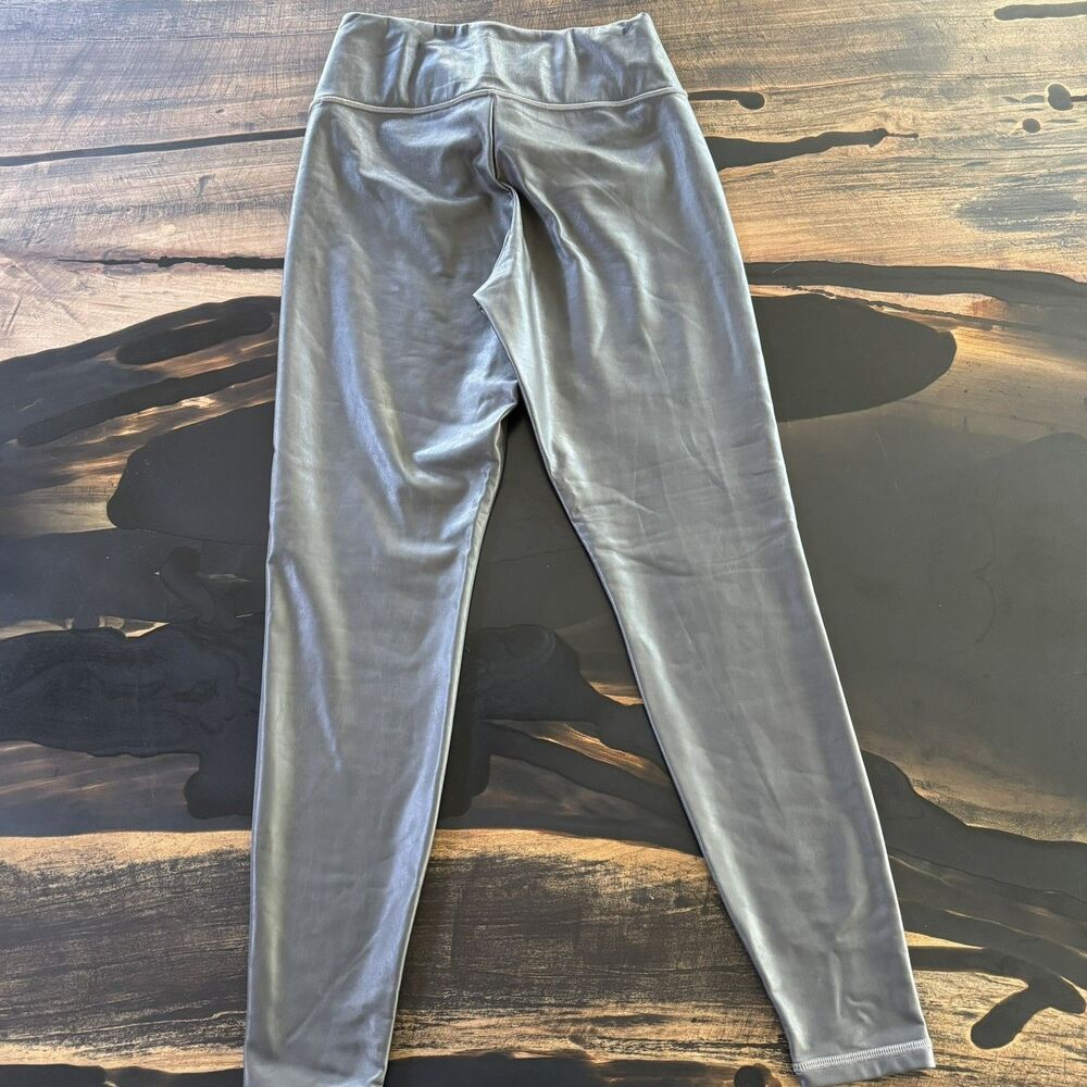 Athleta Faux Leather Leggings Women’s High Waist Grey Stretch Pull On Pants - Picture 5 of 6